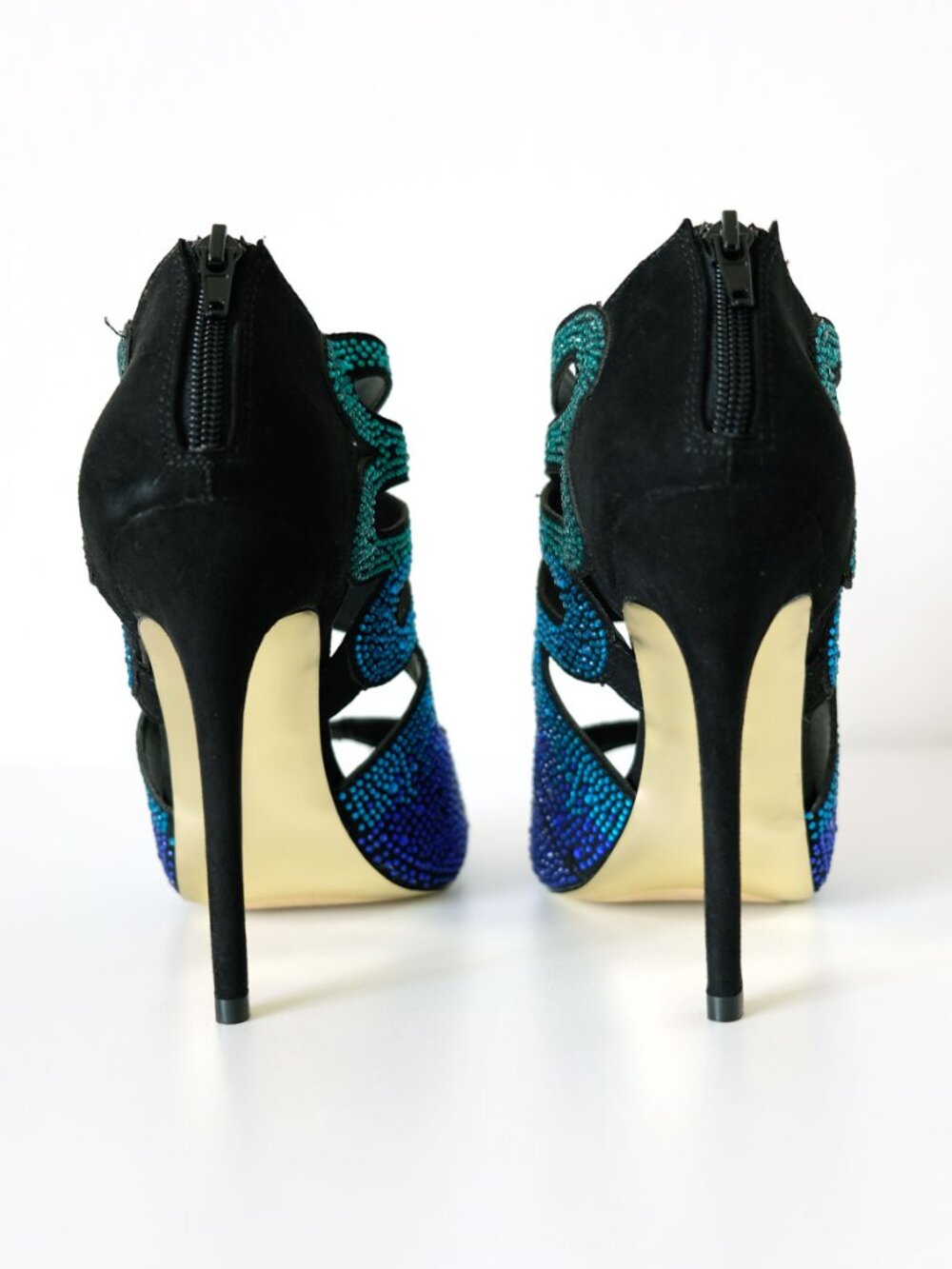 Betsey Johnson Nakkita Stiletto, Black with Sapphire-Emerald Ombré Rhinestones - Picture 3 of 9
